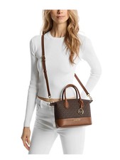 Michael Kors Hyde Small Logo Satchel Crossbody Bag Women's Brown Zip Top Closure