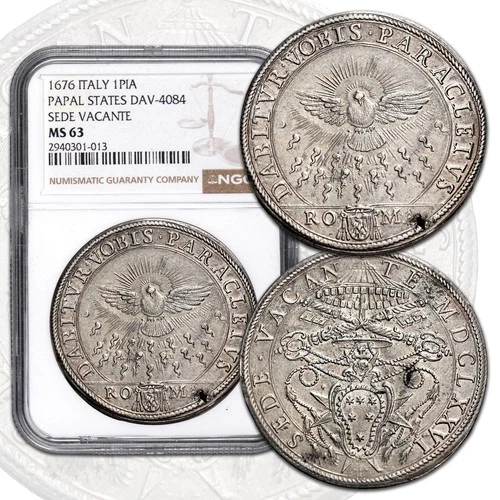 ITALY Papal States Vatican 1676 Sede Vacante Piastra NGC MS 63 Superb RARE!