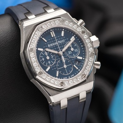 Audemars Piguet Royal Oak Offshore Chronograph Blue 37mm Diamond Bezel 26231ST