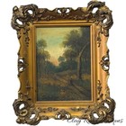 antique oil painting romantic landscape gilt frame 1880 possibly European small