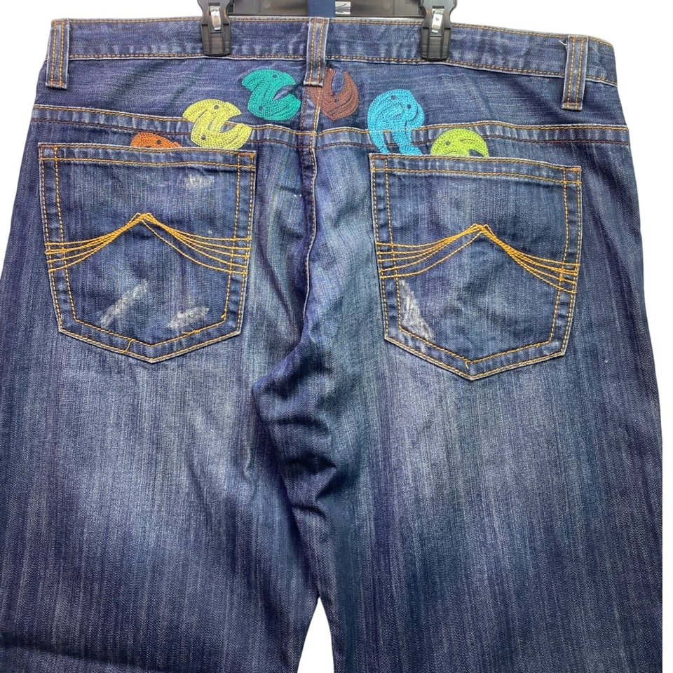 Pantalones de mezclilla AZZURE Love Life para hombre 40x34 bordados holgados Y2K Hip Hop ropa de calle Foto 2 de 4