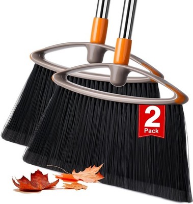 2 Pack Soft Bristle Broom for Pet Hair, Heavy Duty Collapsible Sweeping Broom