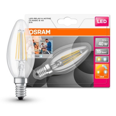 Osram LED Filament Kerze 5W=40W E14 klar Relax & Active Lichtschalter warm kalt