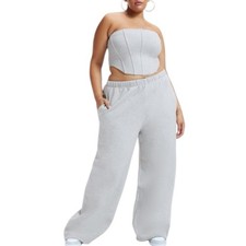 NWT Good American Heather Grey Sueded Fleece Extra Wide Leg Sweatpants Sz 6 3XL