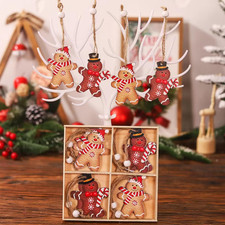 12Pcs Gingerbread Man Ornaments Gingerbread Christmas Decorations Wood Hanging O