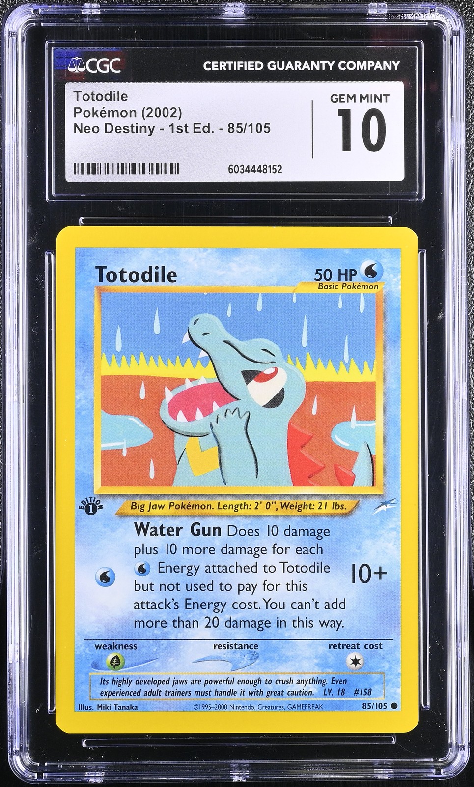 CGC 10 Totodile 85/105 2002 Neo Destiny 1st Edition Common Pokemon Card