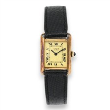 LADIES MUST DE CARTIER TANK MECHANICAL MANUAL WRISTWATCH VERMEIL STERLING SILVER