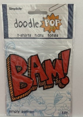 Simplicity Doodle Pop Art  BAM!  Red Orange Iron On Patch 4  X 3  Appliqué