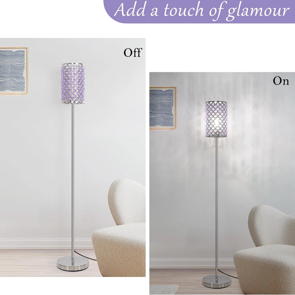 Lámpara de pie para dormitorio, lámpara de pie de cristal lavanda con pantalla glamurosa, elegante... Foto 2 de 4