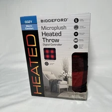 Microplush Heated Electric Throw Blanket Biddeford Red & Black  Digital Control