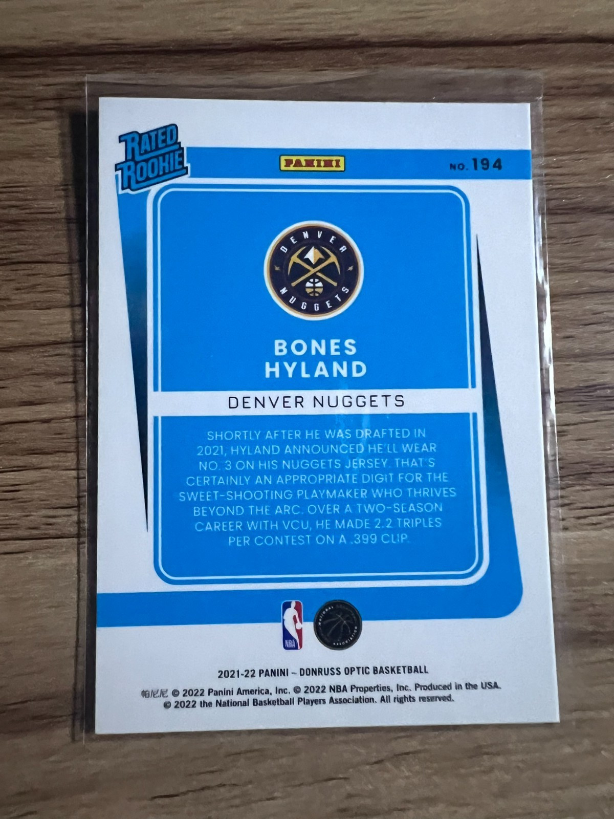 2021-22 Bones Hyland- Panini Donruss Optic Rated Rookie #194-Denver Nuggets