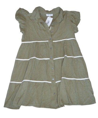 Neu mit Etikett She & Sky Damen Leinenmischung Rüschenärmel Kleid olivgrün Größe Medium - Bild 7 von 10
