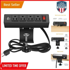 Desk Clamp Power Strip with USB 4 Outlets Mountable 6ft Cord Black
