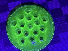 Vintage 1920s-30s Green Uranium Vaseline Glass Designed Flower Frog