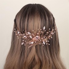 Aimimier Bridal Crystal Hair Comb Rhinestone Rose Gold Hair Vine Side Comb Pink