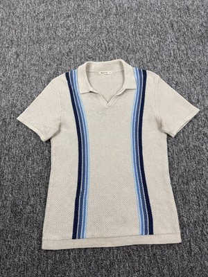 Marine Layer Sweater Men Medium Beige Conrad Knit Striped Sweater Polo