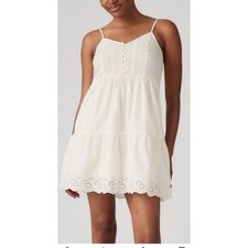 Levi's Embroidered Eyelet Tiered Mini Dress Cream Strappy Button Front