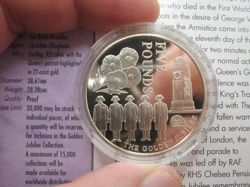 BULLION - 2002 Metric 1oz Capsuled Silver Proof Coin Remembrance Sunday & COA