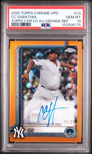 2025 Topps Chrome Update Orange Refractor CC SABATHIA Legends Auto /25 PSA 10