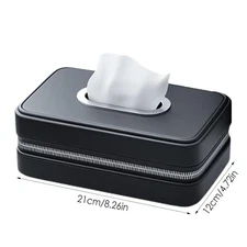 New Car Faux Leather Tissue Holder Paper Napkin Dispenser Tissue Box Cover Black