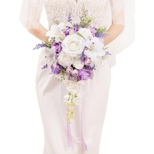 Bridal Bouquet Cascading, Lilac Purple  White Wedding Bouquets