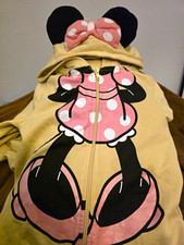 Minnie Mouse Disney Girls Full Zip Fleece Hoodie 6X/7 Yellow Pink Polka Dot