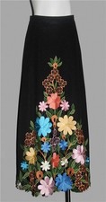 VTG Full Front Embroidered Cut-Out Flowers Scalloped Hem Long A-Line Skirt Wm S 