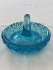Fenton Art Glass Peacock Blue Ring Tree Holder Trinket Dish Diamond Cut