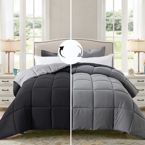 ® All-Season Reversible Down Alternative Quilted Comforter- Corner Duvet Tabs...