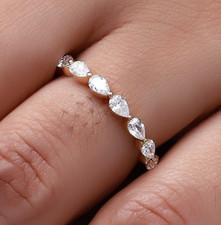 4/5 Ct Pear Diamond Half Eternity Wedding Ring 14K Yellow Gold Plated Lab Grown