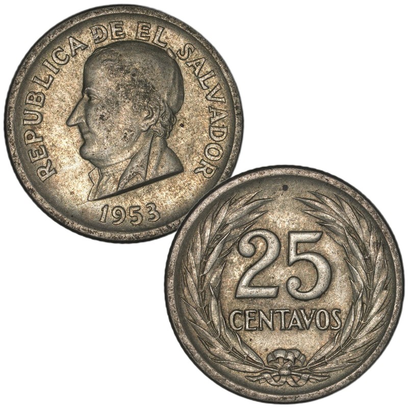 El Salvador - 25 Centavos - 1953 - KM#137 - Silver .900 - 0.072 ASW