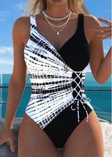 Women's ROTITA Pull On Black Tie Dye Print One Piece Swimwear