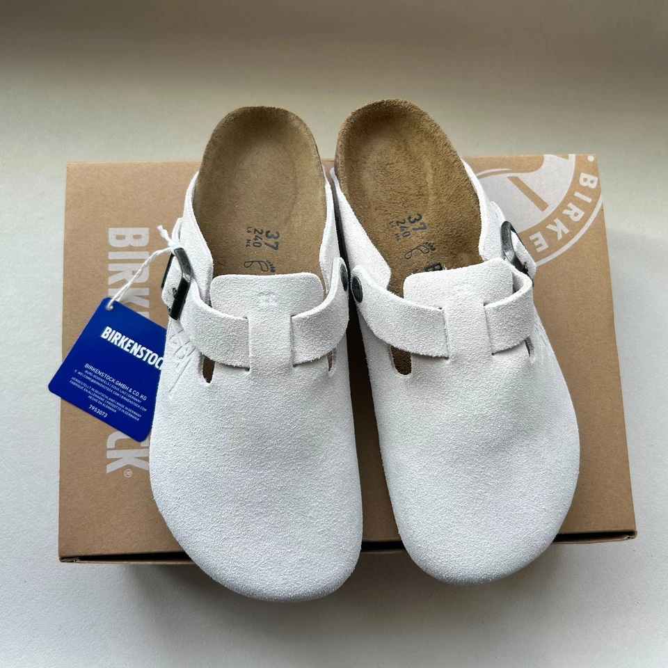 Birkenstock Boston x Stussy Bone Zuecos Gamuza Cuero Zapatos Ajuste Ancho Talla EE. UU. 6-12 Foto 2 de 4