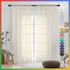 Cream Sheer Curtains 2 Panels 84 Inch Light Filtering Soft Voile Window Panels
