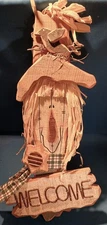 VTG ADORABLE✨️Scarecrow Hand Painted Wooden Welcome Sign Primative Fall🍁 Decor