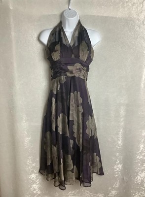 Connected Apparel Purple Floral Halter Top Backless Women s Stretch Dress 6