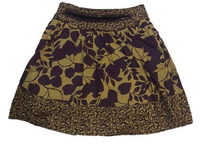 Promod Patterned Skirt  With A Leafed Embellishment Bead 100%cotton Size36