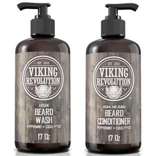 Viking Revolution Beard Wash & Beard Conditioner Set w/Argan & Jojoba Oils – & -
