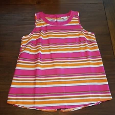 C. Striped V-Neck Tank Womens M Pink Orange White Sleeveless Top Lightweight