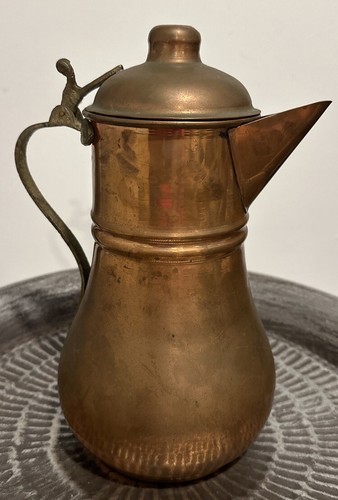 Vintage Copper and Brass Pitcher with Hinged Lid Made in Turkey 11”H 8”W