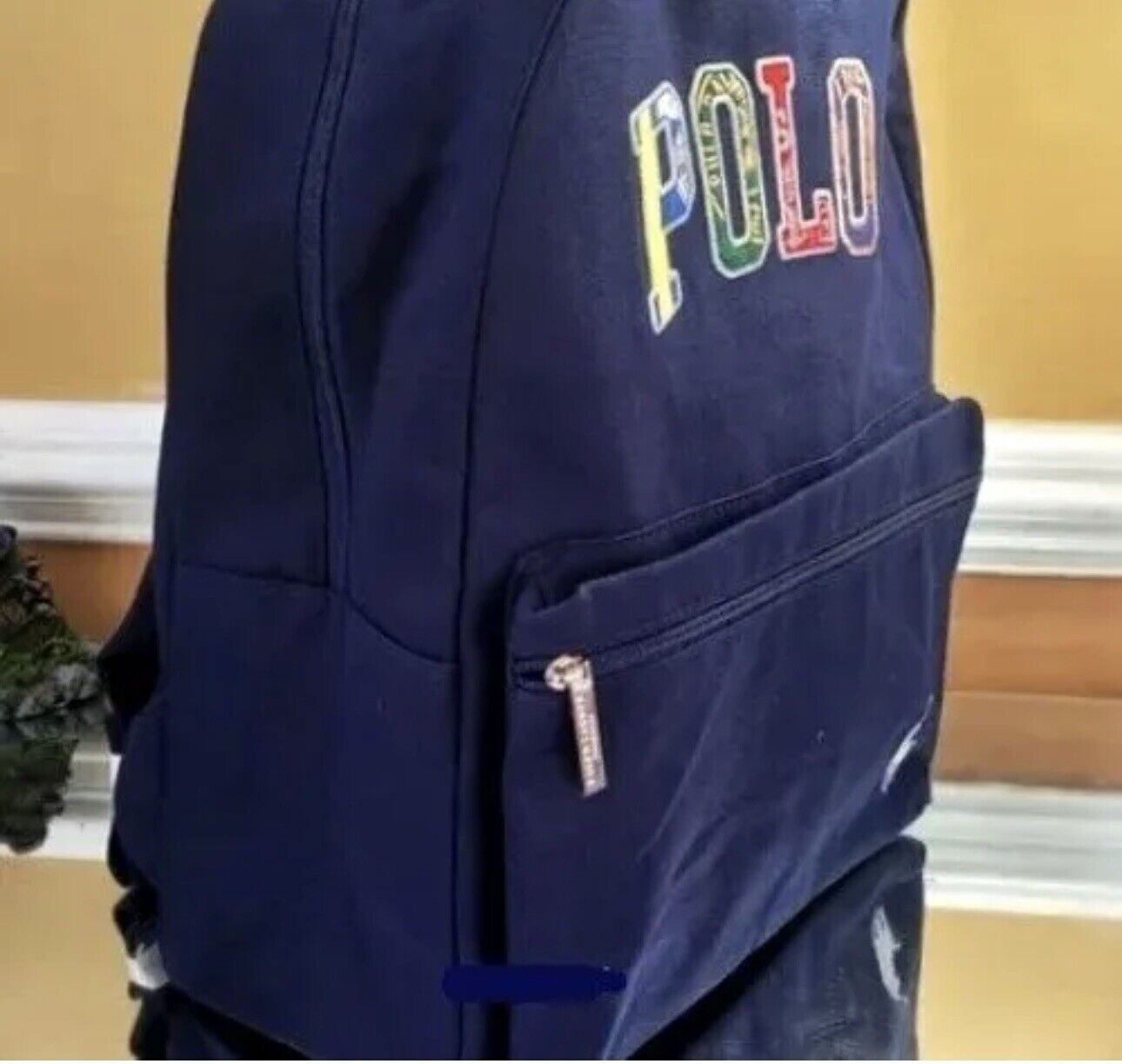 Polo Ralph Lauren Blue Backpack Colorful Patch Letter Logo Zip 
