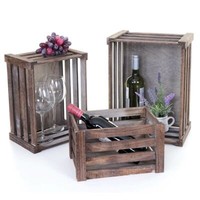 3Er Set Holzkiste HWC-C56, Weinkiste Dekokiste Shabby-Look Vintage Braun, Shabby