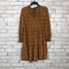 MADEWELL Tie-Neck Tiered Mini Dress in Bloom Dot Gold SMALL ND169