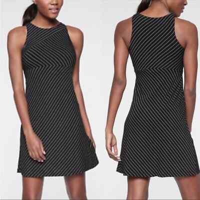 Athleta Black White Stripe Santorini High Neck Athletic Dress Small | eBay
