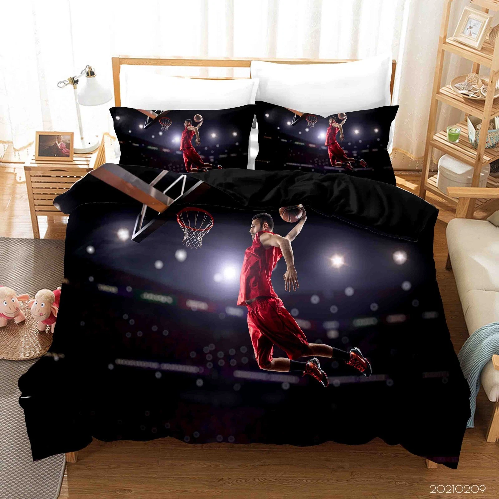 3D Basketball Court Light Print Quilt Cover Bedding Set with Pillowcases