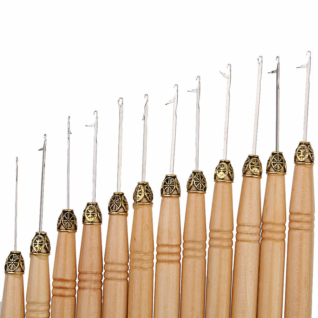 KALIONE 6er-Set Haarverlängerungsschlaufen Mit Holzgriff – Perfektes Werkzeug Für Perücken & Basteln