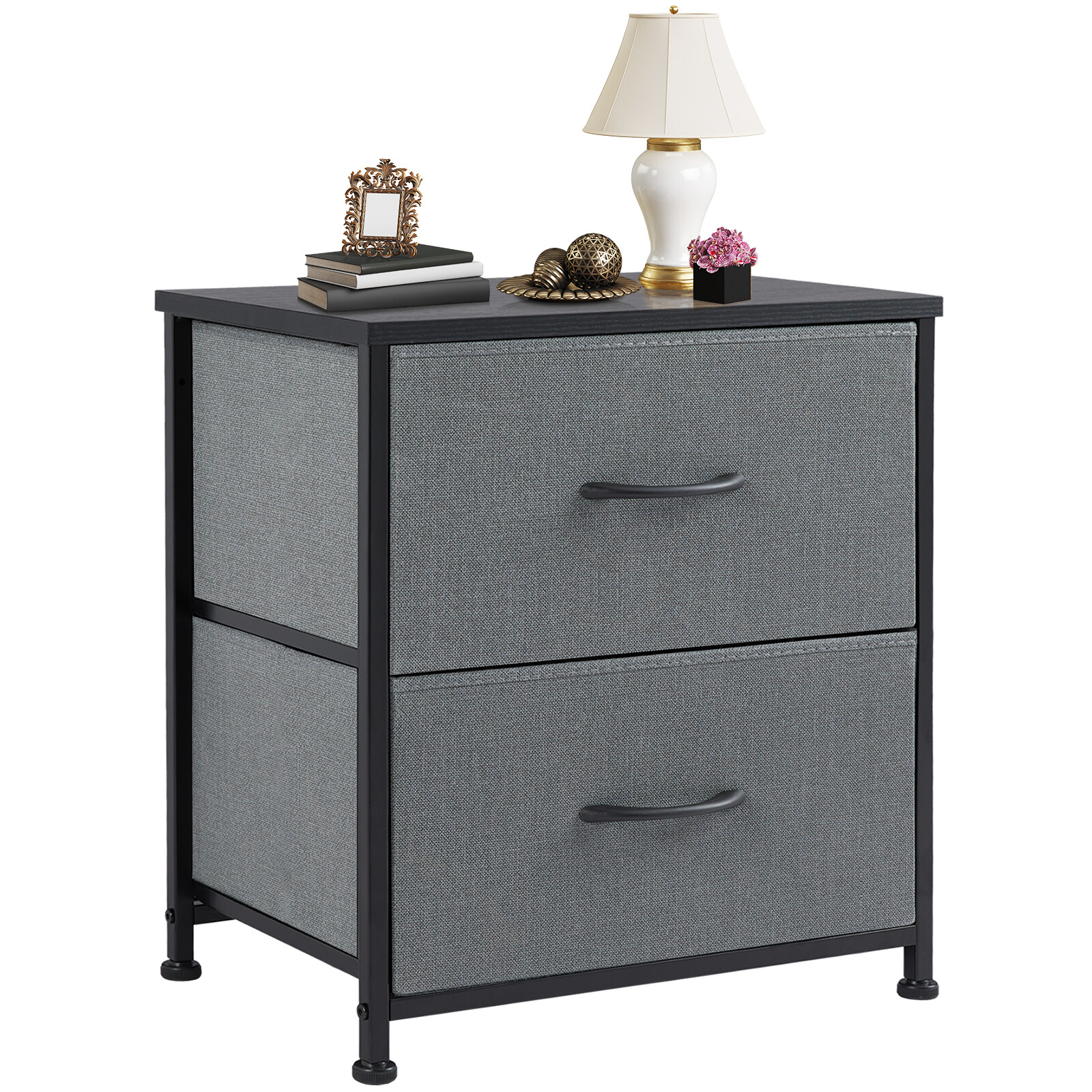 Compact Nightstand with 2 Fabric Drawers and Easy Pull Handle for Small Bedrooms-image