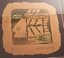 Yu Yuen Hong "Swim" Signed Framed Etching 10" by 10"