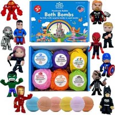 6 Bath Bombs for Kids with Surprise Cool SUPERHERO Toys Inside