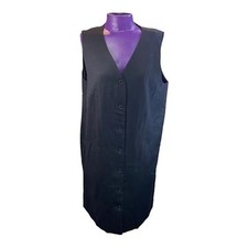 Bridgewater vintage black button front vneck sleeveless wool dress 12